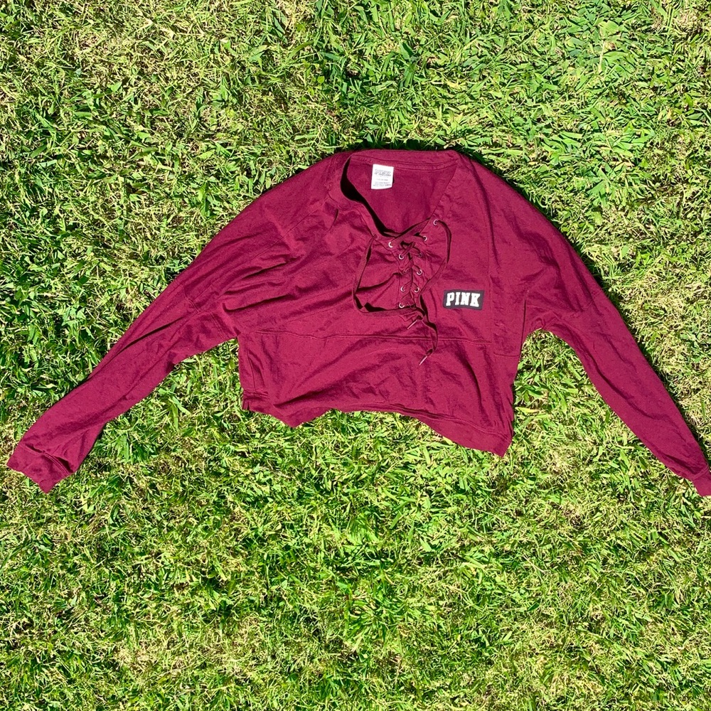 PINK victoria’s secret lace up maroon top